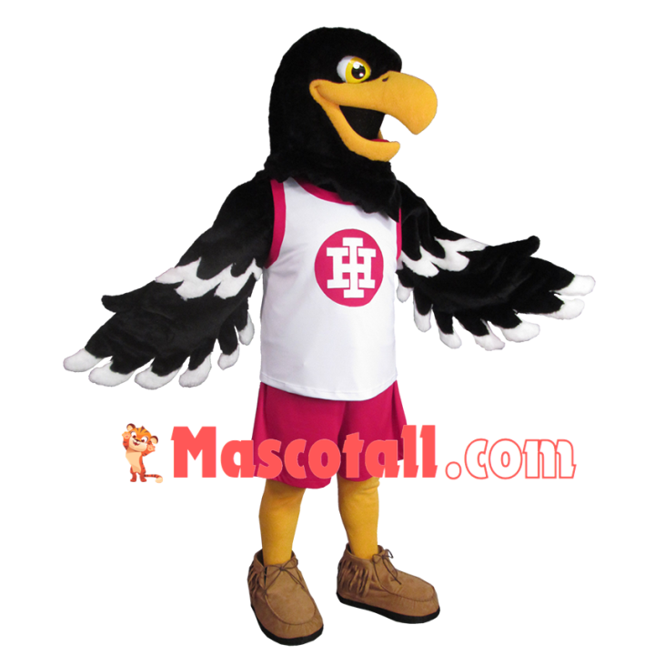 Sport Black Eagle Mascot Costume With Raised Wings