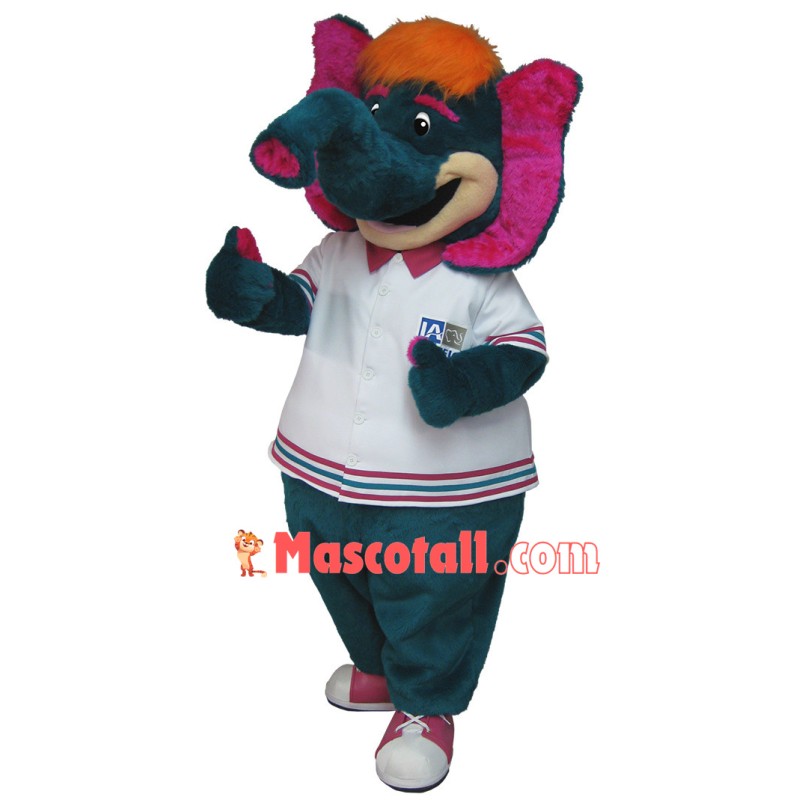 Colored Furry Elephant With Long Pink Ears Mascot Costume