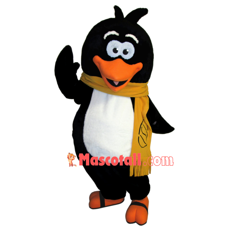 Chilling Penguin Wearing Warm Scarf Mascot Costume