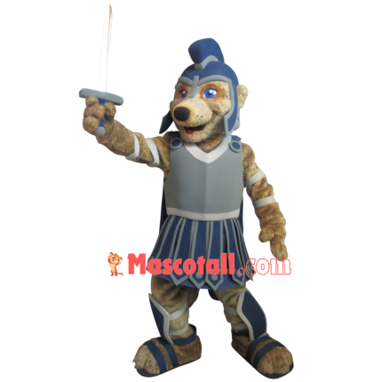 Combative Soldier Wolf Holding Weapon Mascot Costume