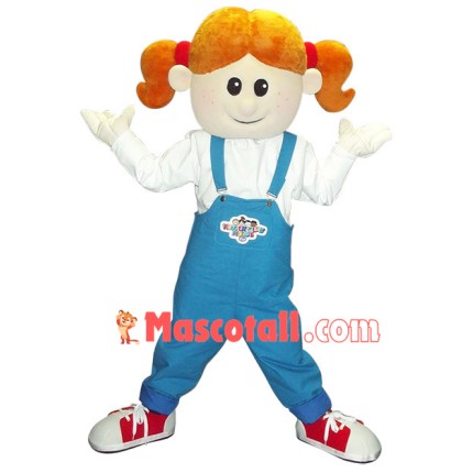 Energetic Kindergarten Little Girl With Pony Tails Mascot Costume