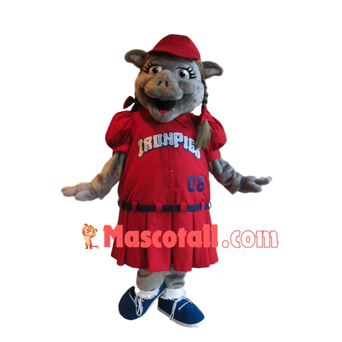 Girl Pig In The Red One-piece Pleated Skirt Mascot Costume