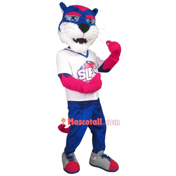 Lively Blue & Pink Tiger Mascot Plush Costume