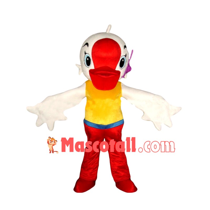 Stretching White Goose Mascot Costume