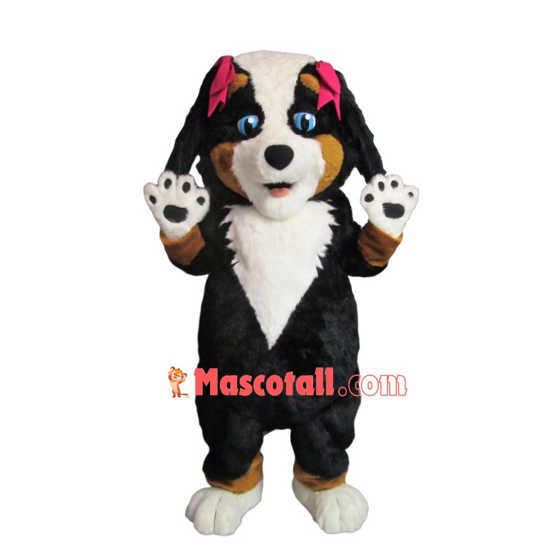 Blue Eyed Furry Puppy With Pink Hairpins Mascot Costume