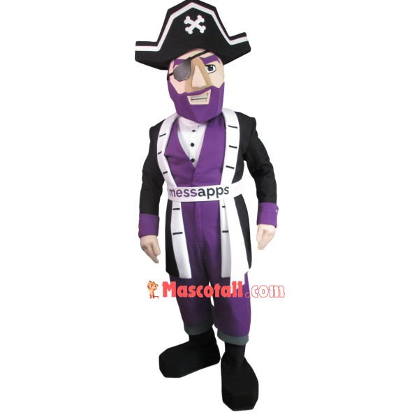 Grumpy One-eyed Pirate With Purple Beard Mascot Costume
