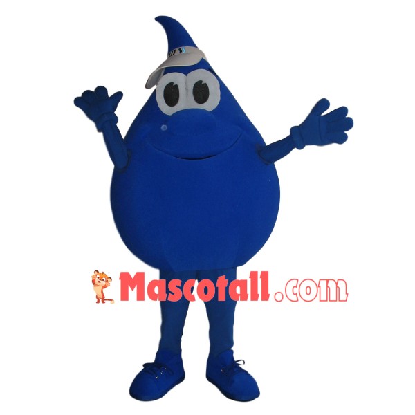 Blue Water Drop With Sun Hat Mascot Costume