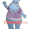 Shy Light Blue Hippo With Lace Shirt Mascot Costume