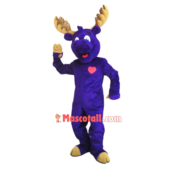 Happy Adult Moose With Red Love Mascot Costume