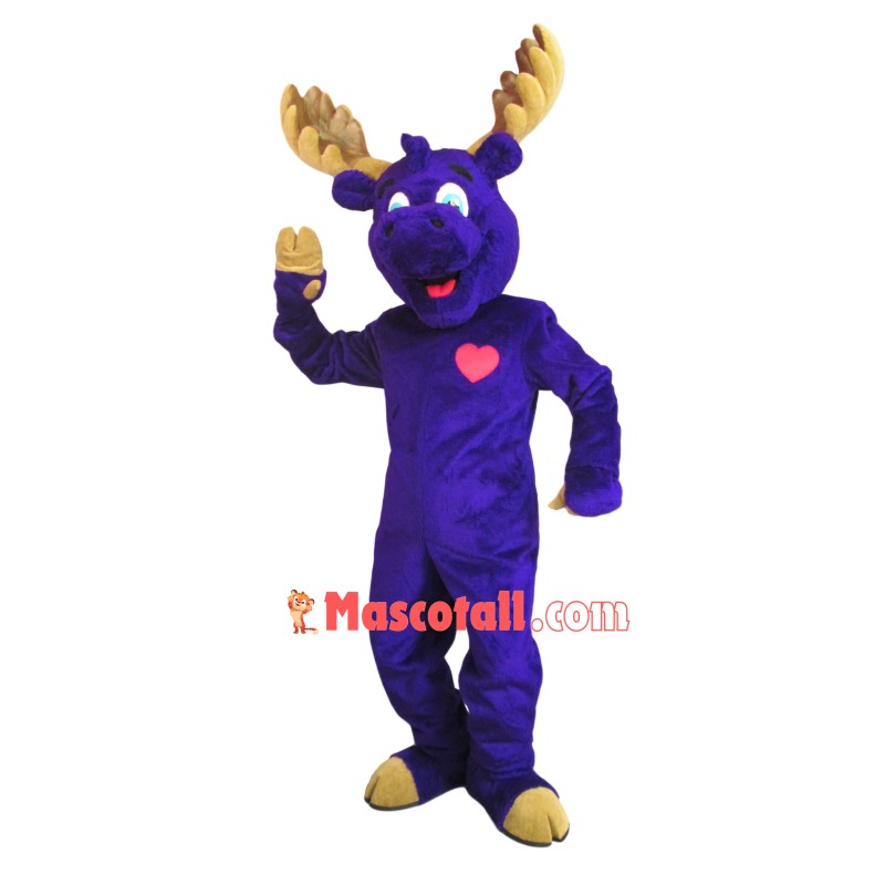 Happy Adult Moose With Red Love Mascot Costume