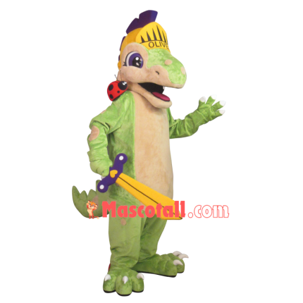 Sloppy Green Dinosaur Soldier Mascot Costume