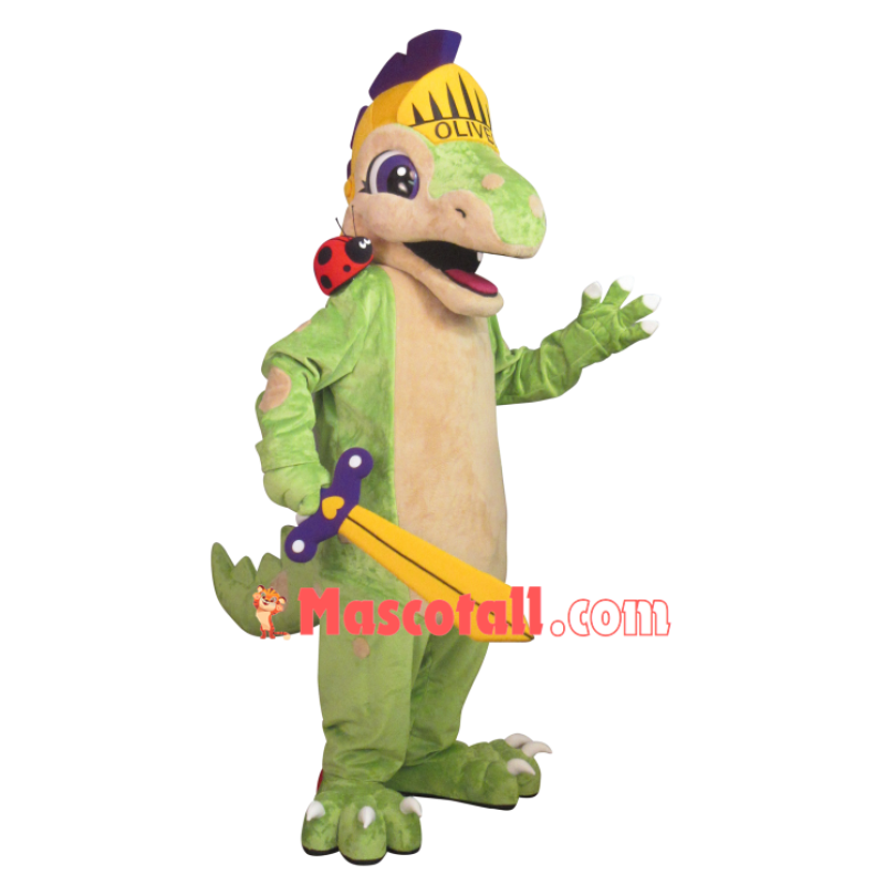 Sloppy Green Dinosaur Soldier Mascot Costume