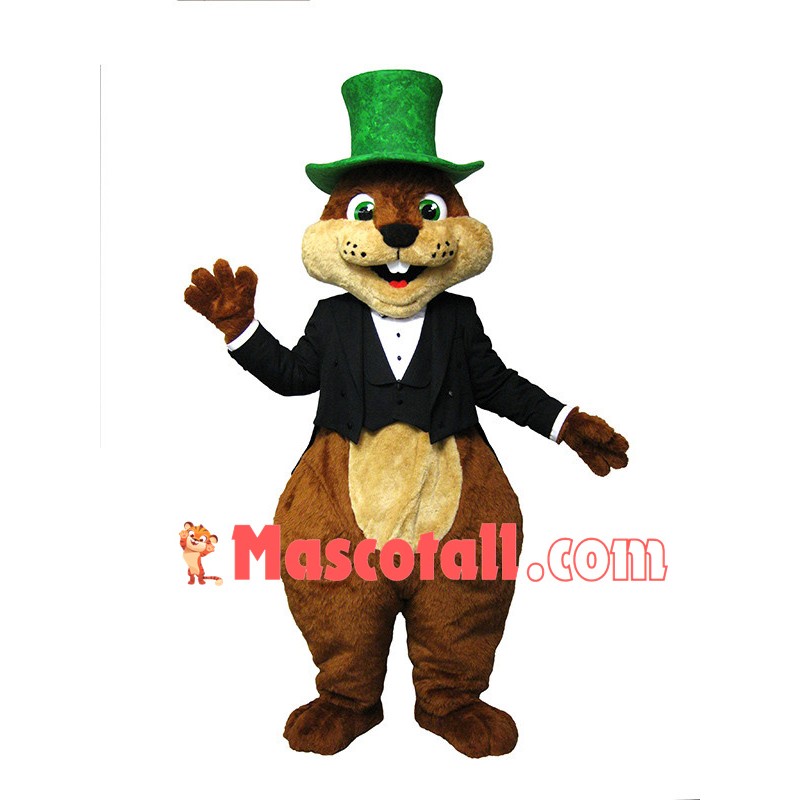 Gentleman Squirrel In The Green Top Hat Mascot Costume