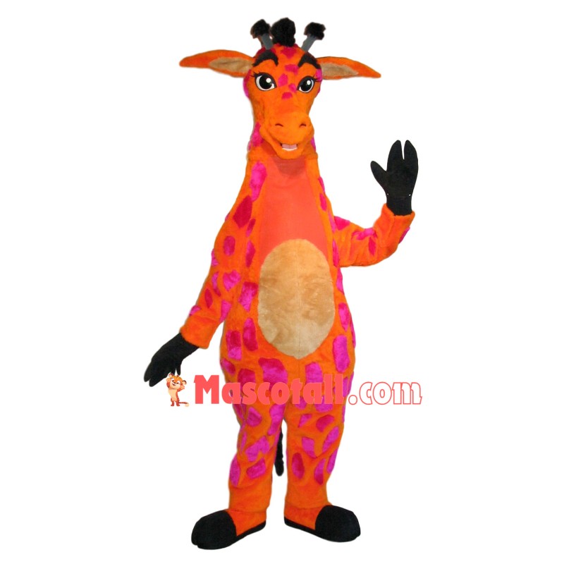 Tall Adult Giraffe With Pink Plaque Mascot Costume