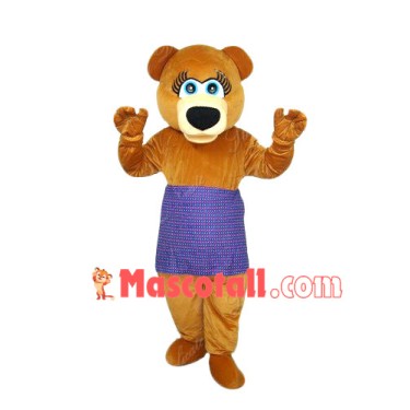 Mother Bear Mascot Costume With Purple Apron