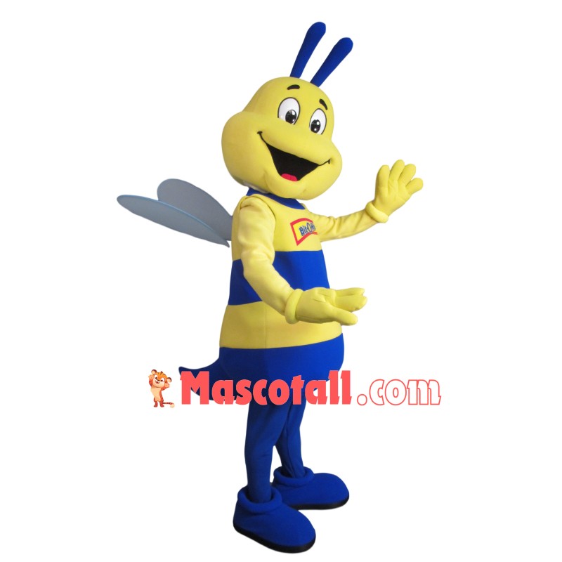Lifesome Blue Bee With Happy Face Mascot Costume