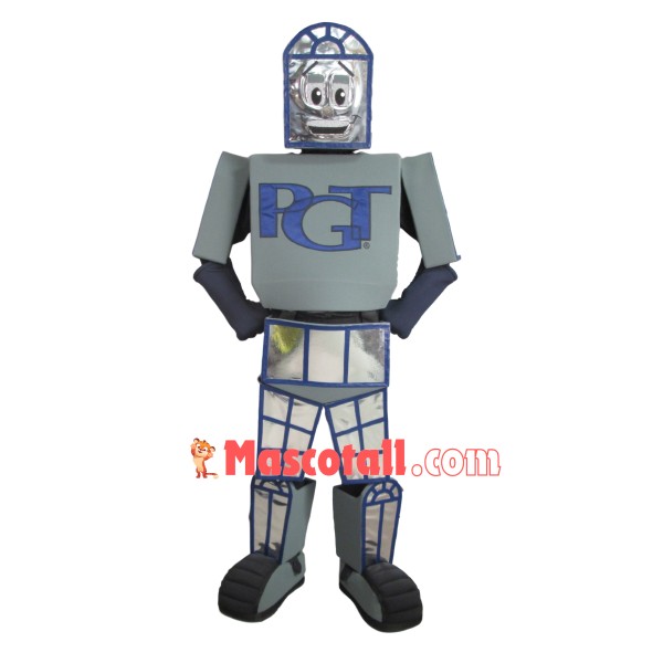 Silver Technical Robot of Digital System Mascot Costume