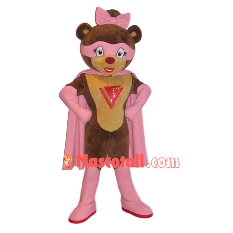 Superwoman Bear Wearing Pink Cloak Mascot Costume