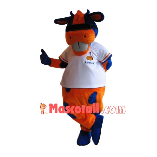 Elated Orange Cow Mascot Costume For Bank