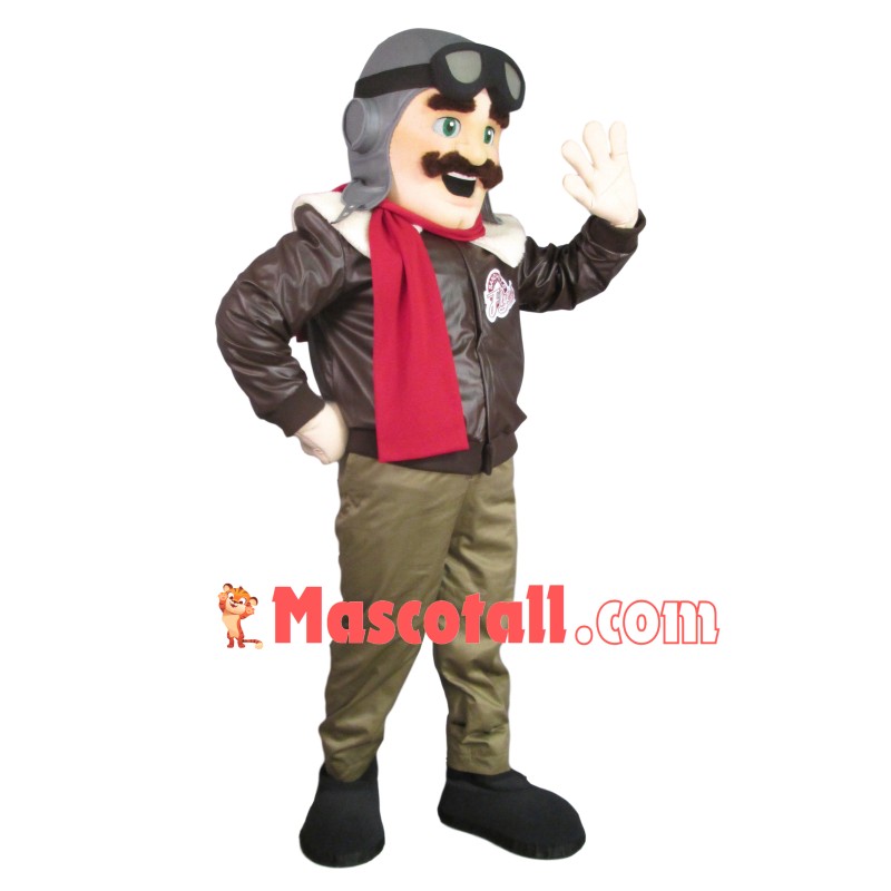 Bomber Pilot In Leather Jacket Mascot Costume