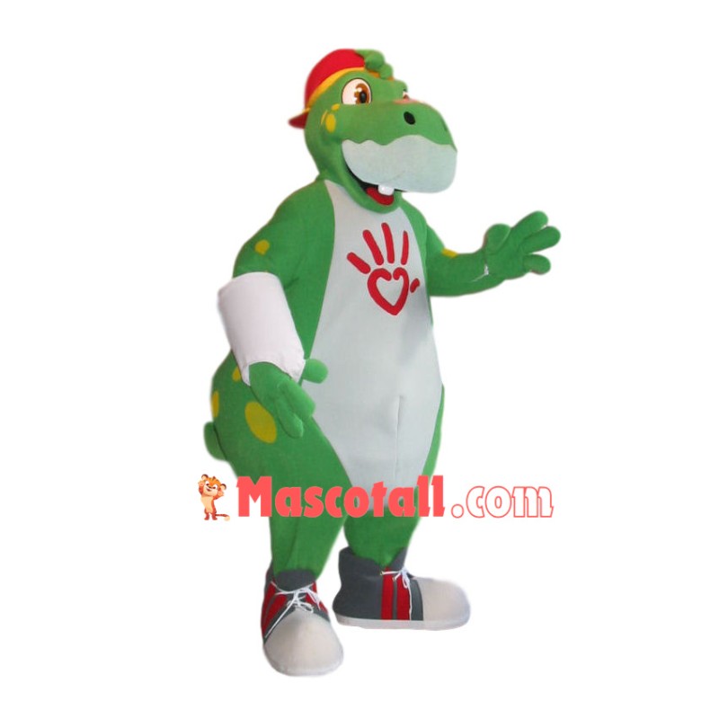 Bandaged Green Dinosaur Mascot Costume For Relief Agency
