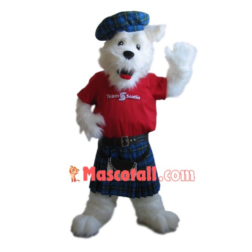 Long-haired Dog In Blue Kilt Mascot Costume
