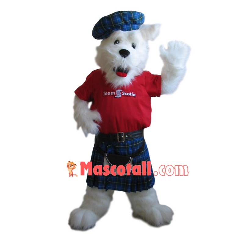 Long-haired Dog In Blue Kilt Mascot Costume