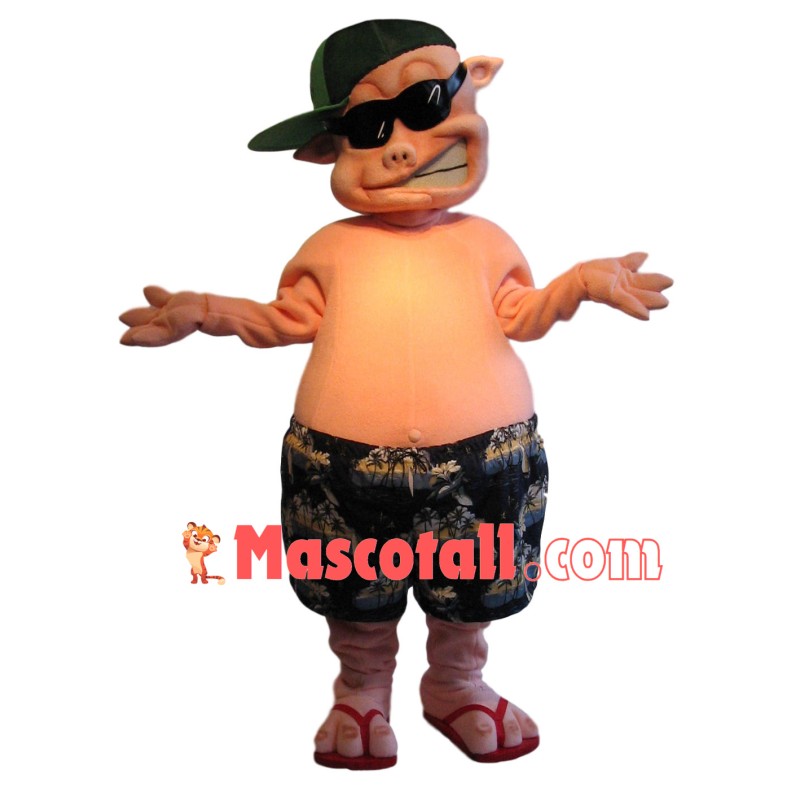 Sunglasses Pig In Beach Shorts Mascot Costume