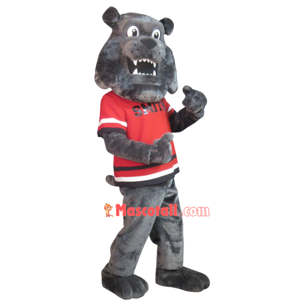 Grey Sports Bulldog With Fierce Look Mascot Costume