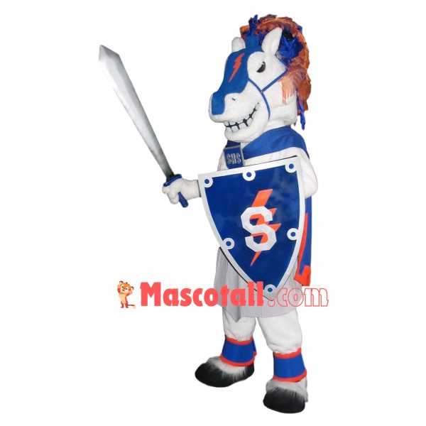 White Horse Warrior Mascot Costume With Both Offense and Defense