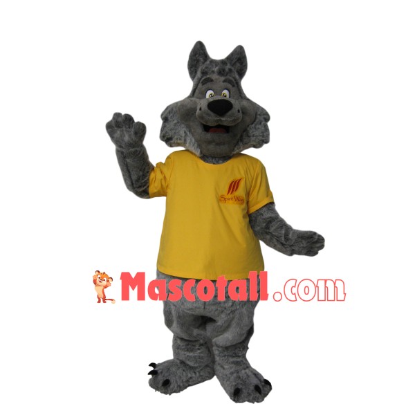 The Docile Wolf In Yellow Shirt Mascot Costume