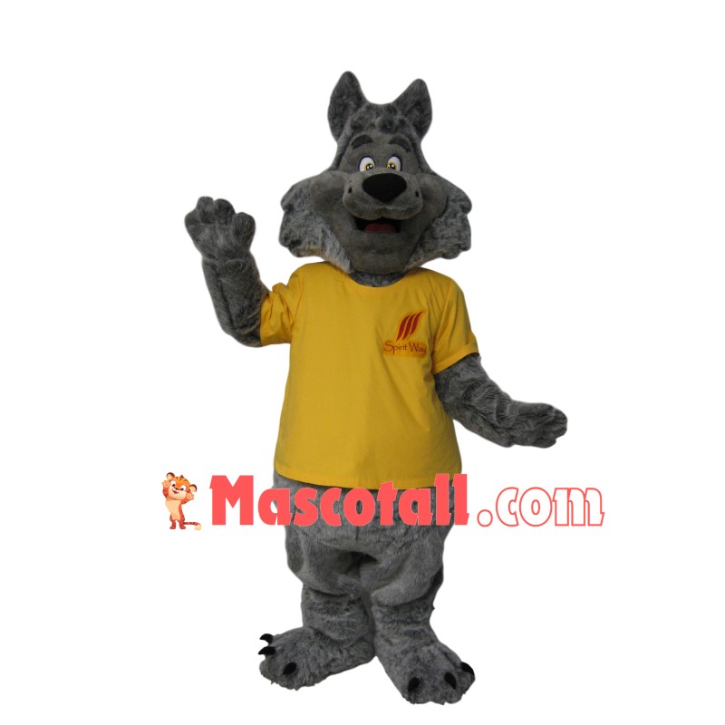 The Docile Wolf In Yellow Shirt Mascot Costume