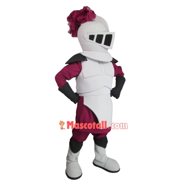 Strong Masked Soldier In White Armor Mascot Costume