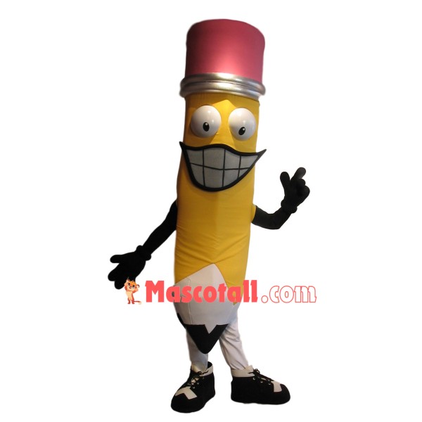 Crude Yellow Pencil With Eraser Mascot Costume