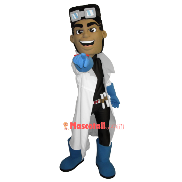 Excited White Robe Experimenter Mascot Costume