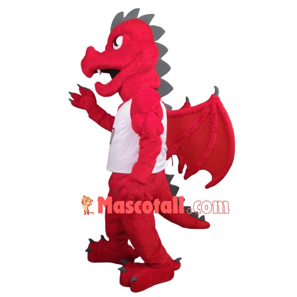 Red Muscle Flying Dragon With Wings Mascot Costume