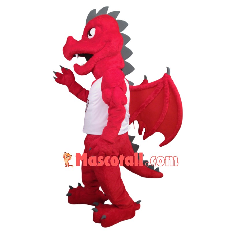 Red Muscle Flying Dragon With Wings Mascot Costume