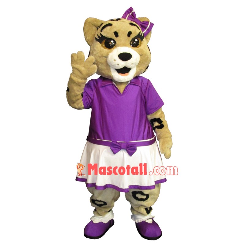 Pretty Girl Cat In Purple Dress Mascot Costume
