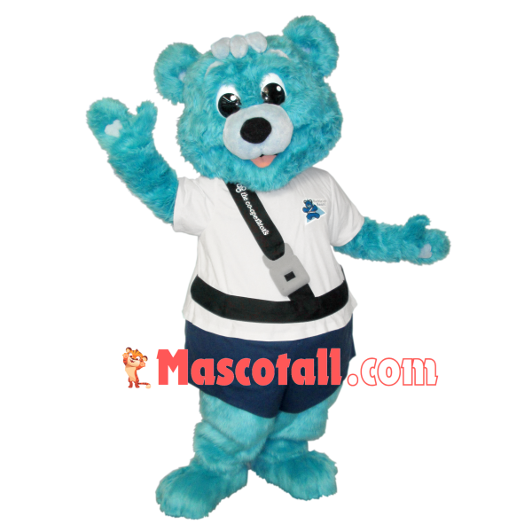Safe Blue Bear Mascot Costume of The Insurance Company