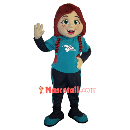 Freckled Sport Girl With Double Braids Mascot Costume