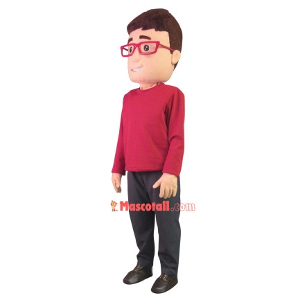 Young Man With Red Glasses Mascot Costume