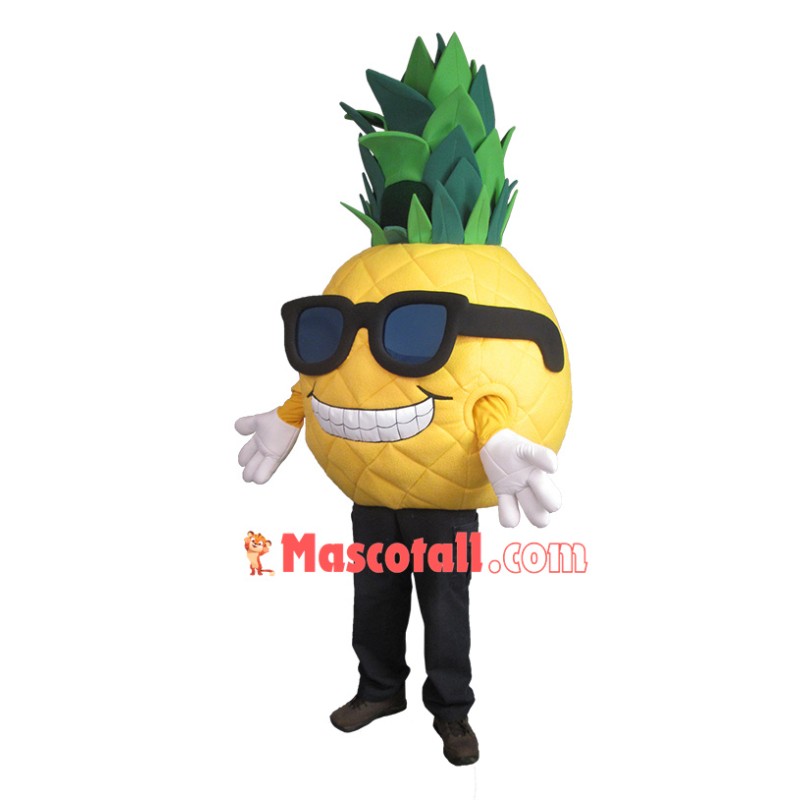 Fancy Cartoon Pineapple With Sunglasses Mascot Costume