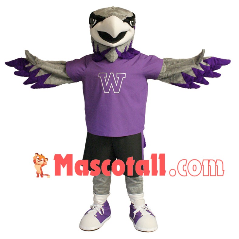 Adult Flying Eagle With Purple Shirt Mascot Costume