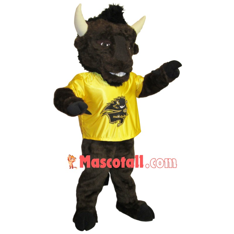 Powerful Furry Bull With Sharp Horns Mascot Costume