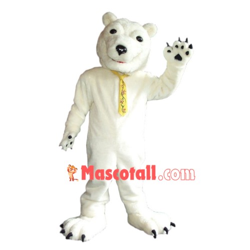 Plush Polar Bear With Golden Print Tie Mascot Costume