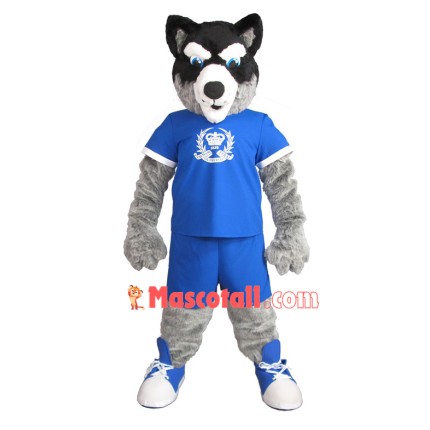 Long Wool Gray Wolf of Noble School Mascot Costume