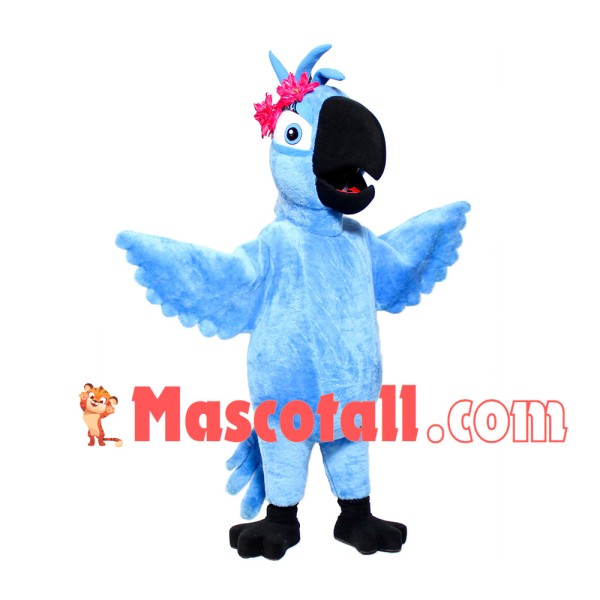 Lively Blue Parrot With Flower Mascot Costume