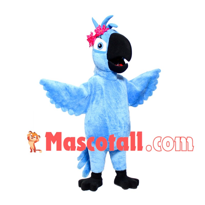 Lively Blue Parrot With Flower Mascot Costume