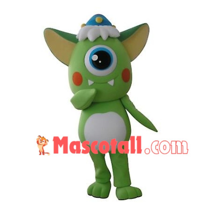 Fanged Green Monocular Mascot Cartoon Costume