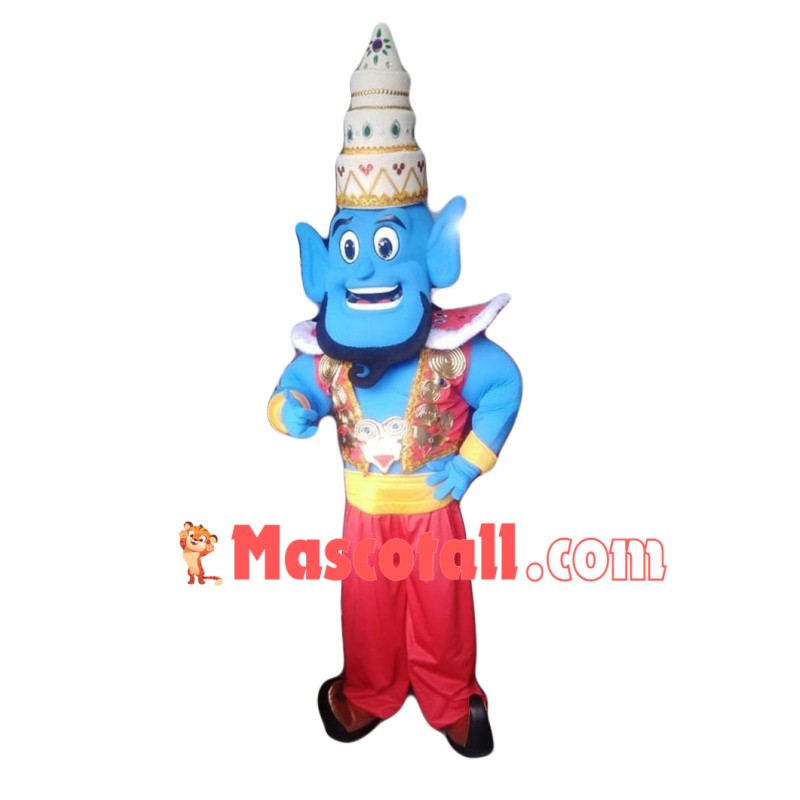 Aladdin Djinn Wearing Pagoda Hat Mascot Costume